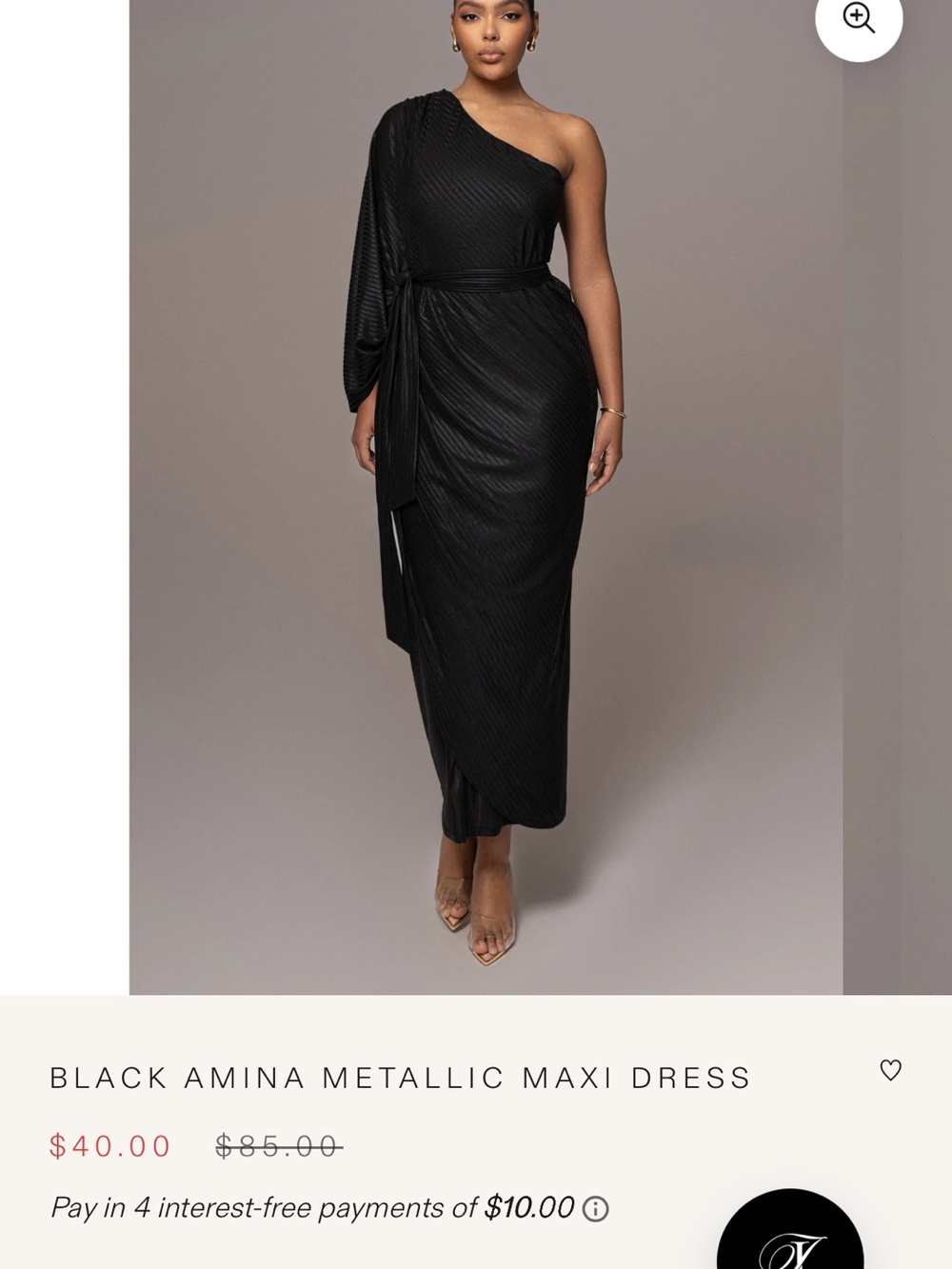 JLUXLABEL One-Shoulder Amina Metallic Black Draped Maxi Dress